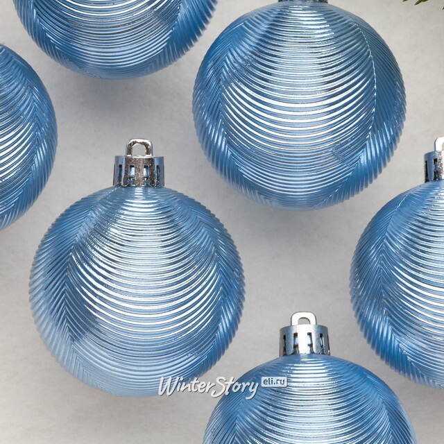 Елочные шары Victorian Glow - Sky Blue Charm 6 см, 6 шт, пластиковые Winter Deco