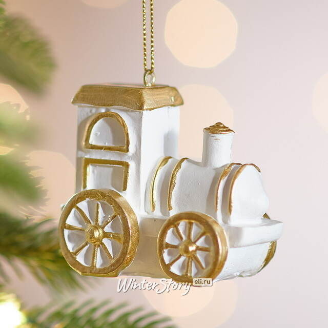 Елочная игрушка Паровозик - Children's World 7 см белый Winter Deco