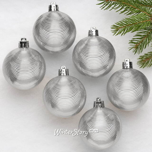 Елочные шары Victorian Glow - Silver Charm 6 см, 6 шт, пластиковые Winter Deco