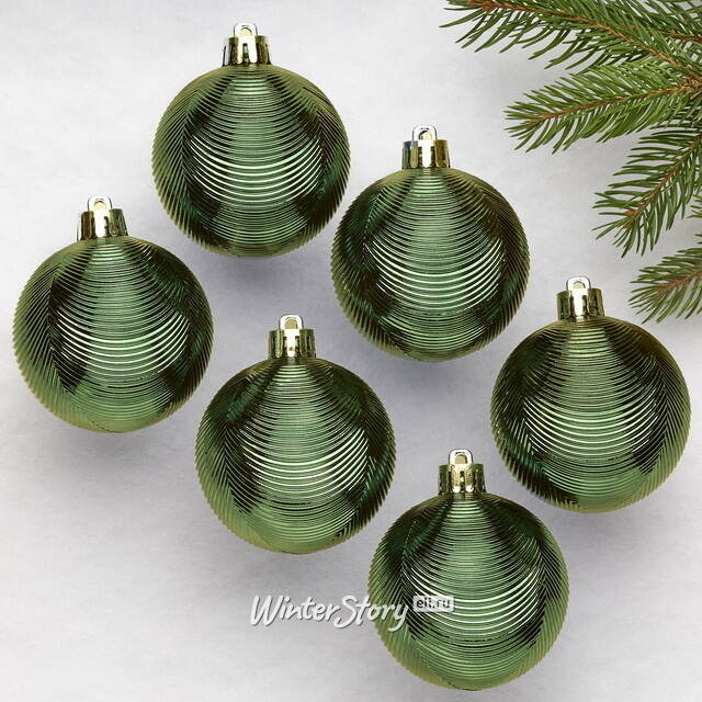 Елочные шары Victorian Glow - Pine Green Charm 6 см, 6 шт, пластиковые Winter Deco