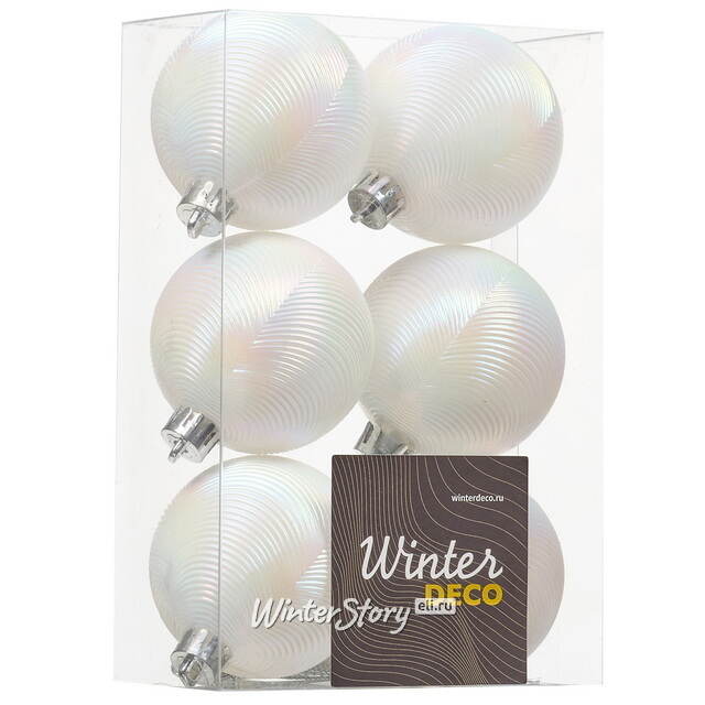 Елочные шары Victorian Glow - White Iris Charm 6 см, 6 шт, пластиковые Winter Deco