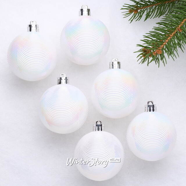 Елочные шары Victorian Glow - White Iris Charm 6 см, 6 шт, пластиковые Winter Deco