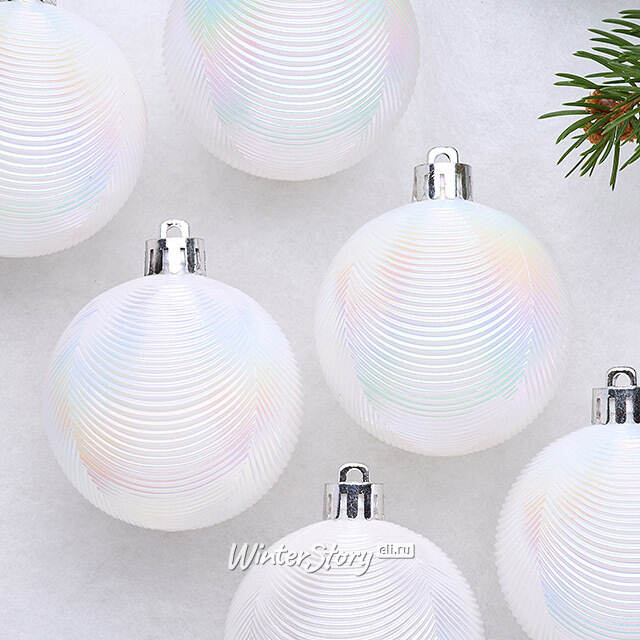 Елочные шары Victorian Glow - White Iris Charm 6 см, 6 шт, пластиковые Winter Deco
