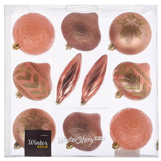 Елочные игрушки Коллекция Шато - Розовый Флер10 см, 10 шт, пластик Winter Deco