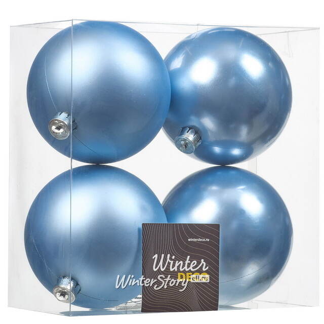 Набор пластиковых шаров 10 см, 4 шт, небесно-голубой Winter Deco