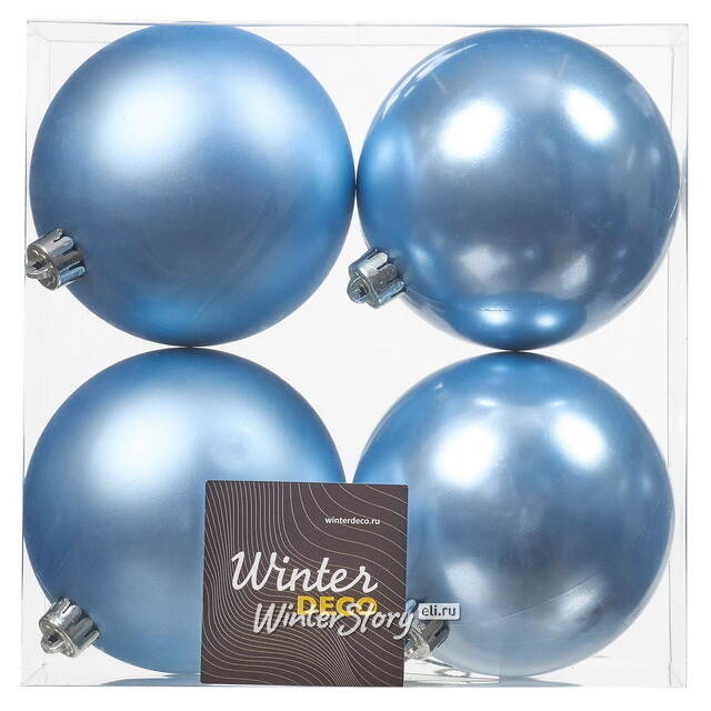 Набор пластиковых шаров 10 см, 4 шт, небесно-голубой Winter Deco
