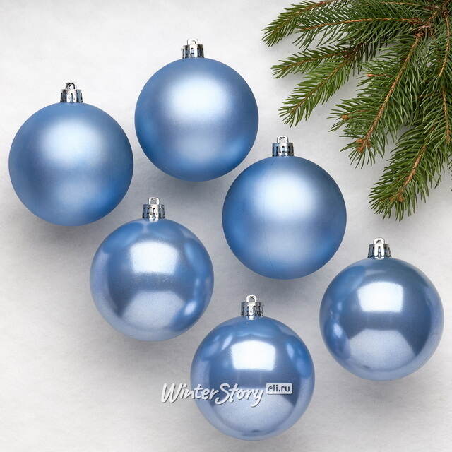 Набор пластиковых шаров 8 см, 6 шт, небесно-голубой Winter Deco