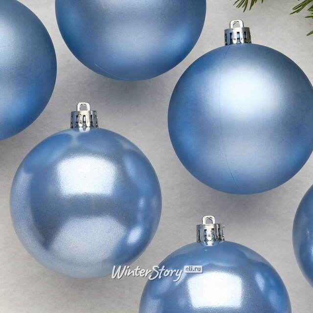 Набор пластиковых шаров 8 см, 6 шт, небесно-голубой Winter Deco