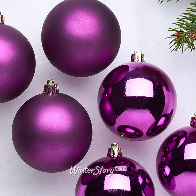 Набор пластиковых шаров 8 см, 6 шт, фиолетовый, пластик Winter Deco