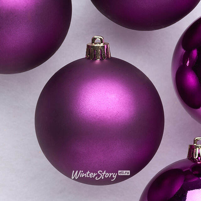 Набор пластиковых шаров 8 см, 6 шт, фиолетовый, пластик Winter Deco