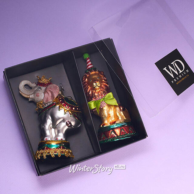 Елочные игрушки Лев и Слон - Circus Roncalli 12 см, 2 шт, стекло Winter Deco