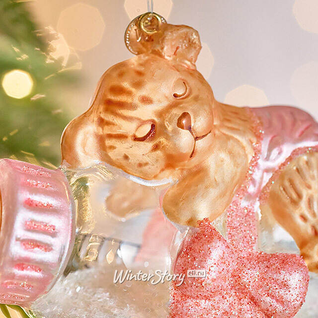 Елочная игрушка Бутылочка - Мишкины Сны 12 см розовая в подарочной коробке, стекло Winter Deco