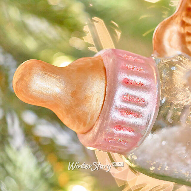 Елочная игрушка Бутылочка - Мишкины Сны 12 см розовая в подарочной коробке, стекло Winter Deco