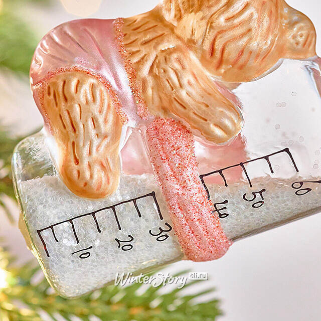 Елочная игрушка Бутылочка - Мишкины Сны 12 см розовая в подарочной коробке, стекло Winter Deco