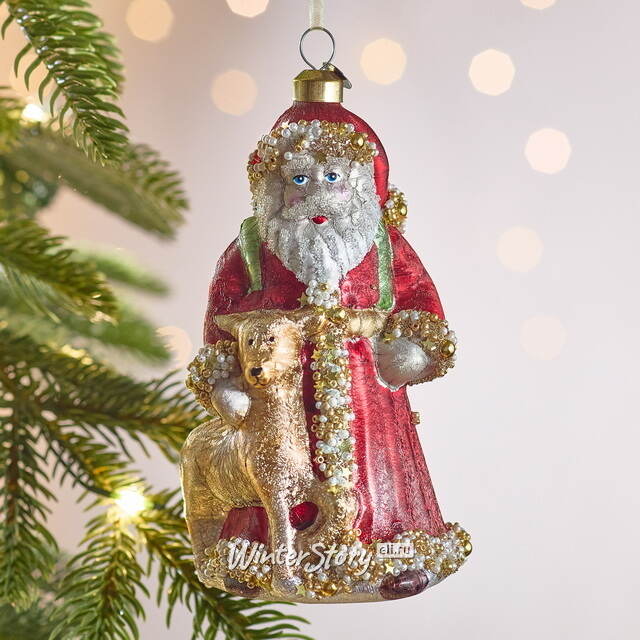 Елочная игрушка Дед Мороз с Оленем - Magic Moments 14 см в подарочной коробке, стекло Winter Deco