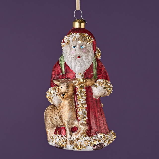 Елочная игрушка Дед Мороз с Оленем - Magic Moments 14 см в подарочной коробке, стекло Winter Deco