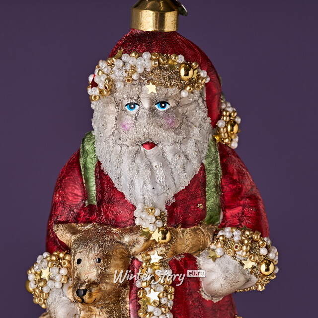 Елочная игрушка Дед Мороз с Оленем - Magic Moments 14 см в подарочной коробке, стекло Winter Deco