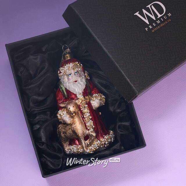 Елочная игрушка Дед Мороз с Оленем - Magic Moments 14 см в подарочной коробке, стекло Winter Deco