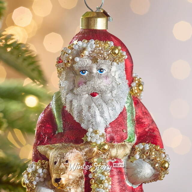 Елочная игрушка Дед Мороз с Оленем - Magic Moments 14 см в подарочной коробке, стекло Winter Deco