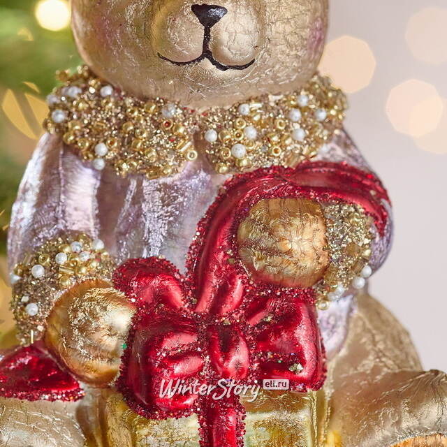 Елочная игрушка Медвежонок Тедди с Подарком - Harrods Bears 14 см в подарочной коробке, стекло Winter Deco