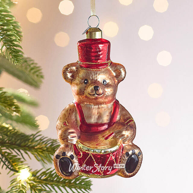 Елочная игрушка Мишка Балу с Барабаном - Harrods Bears 16 см в подарочной коробке, стекло Winter Deco