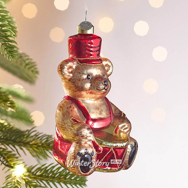 Елочная игрушка Мишка Балу с Барабаном - Harrods Bears 16 см в подарочной коробке, стекло Winter Deco