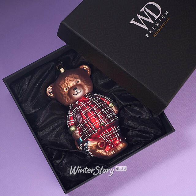 Елочная игрушка Медвежонок в пижаме 13 см в подарочной коробке, стекло Winter Deco