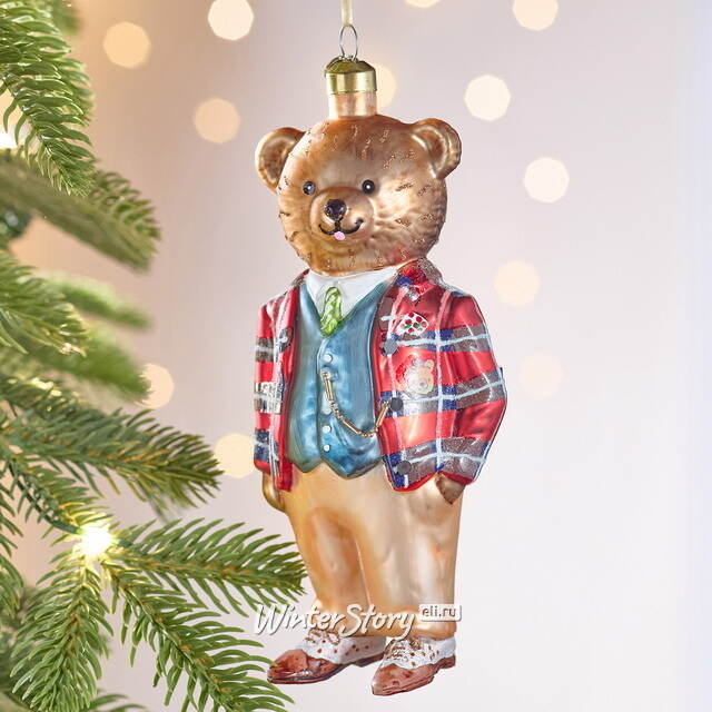 Елочная игрушка Медвежонок в костюме 16 см в подарочной коробке, стекло Winter Deco