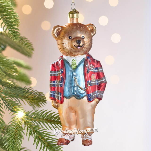 Елочная игрушка Медвежонок в костюме 16 см в подарочной коробке, стекло Winter Deco
