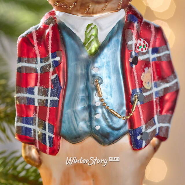 Елочная игрушка Медвежонок в костюме 16 см в подарочной коробке, стекло Winter Deco