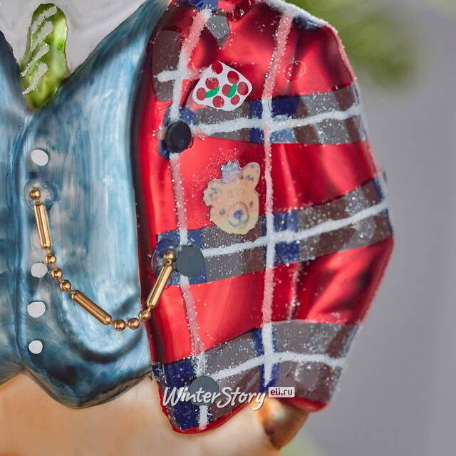 Елочная игрушка Медвежонок в костюме 16 см в подарочной коробке, стекло Winter Deco