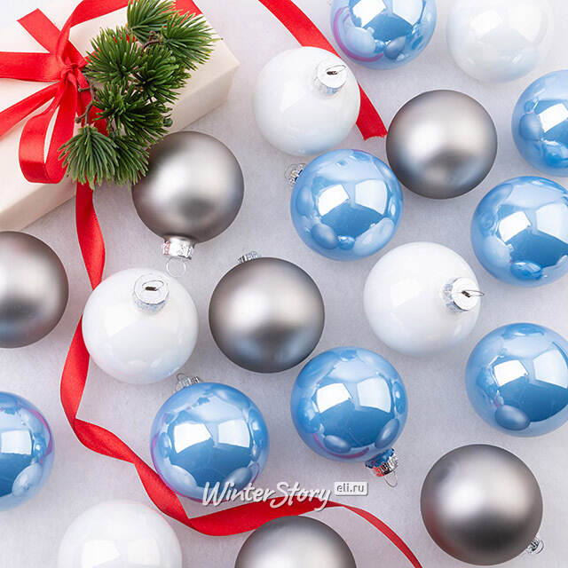 Елочные шары Утренний Туман 6 см, 20 шт, стекло Winter Deco