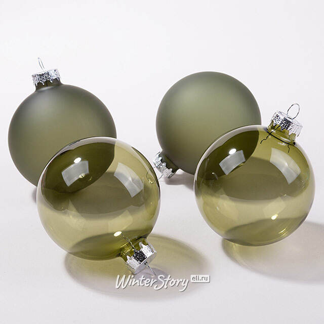 Елочные шары Bubble 8 см зеленый бархат mix, 4 шт, стекло Winter Deco