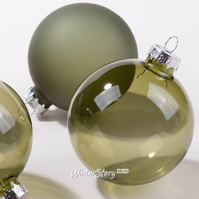 Елочные шары Bubble 8 см зеленый бархат mix, 4 шт, стекло Winter Deco