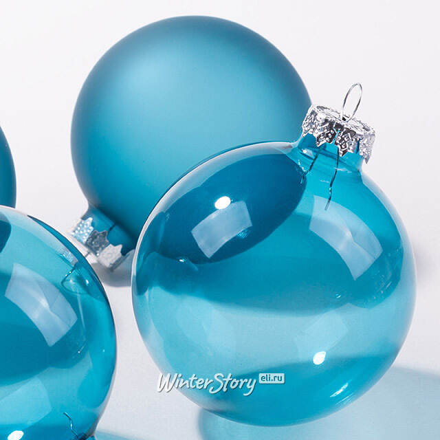 Елочные шары Bubble 8 см folk blue mix, 4 шт, стекло Winter Deco