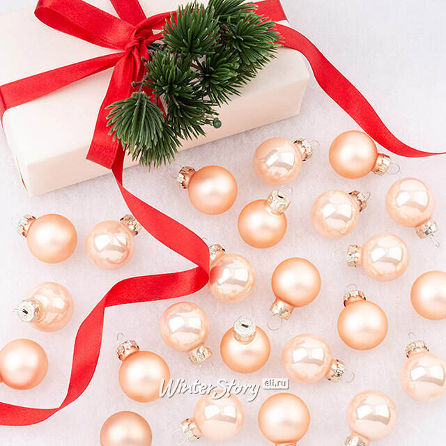 Елочные шары 2.5 см персиковый mix, 24 шт, стекло Winter Deco