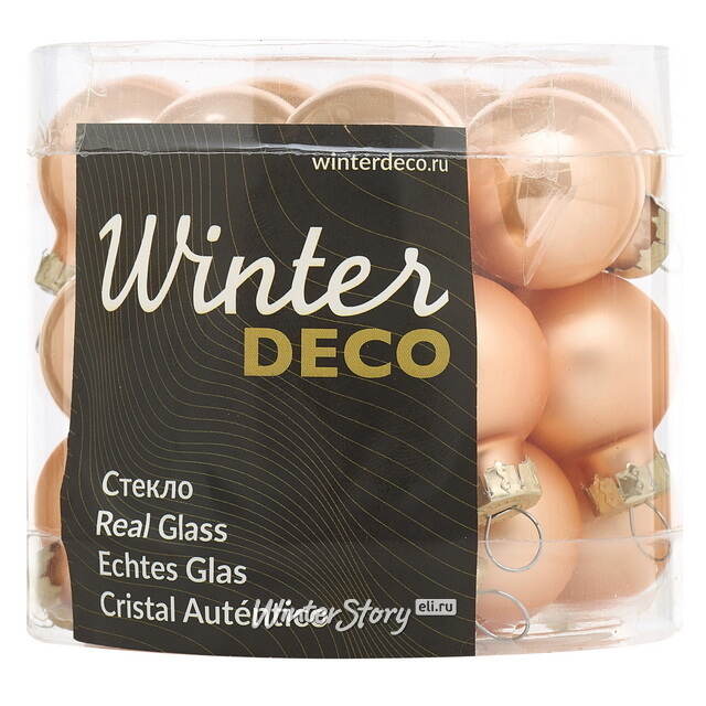 Елочные шары 2.5 см персиковый mix, 24 шт, стекло Winter Deco