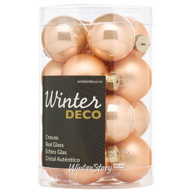 Елочные шары 3.5 см персиковый mix, 16 шт, стекло Winter Deco