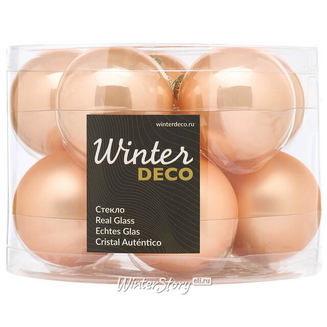 Елочные шары 6 см персиковый mix, 10 шт, стекло Winter Deco