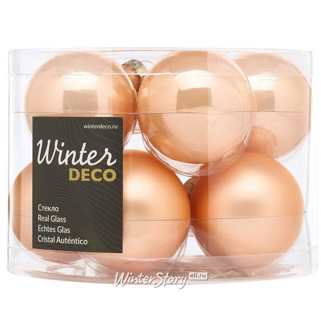 Елочные шары 6 см персиковый mix, 10 шт, стекло Winter Deco