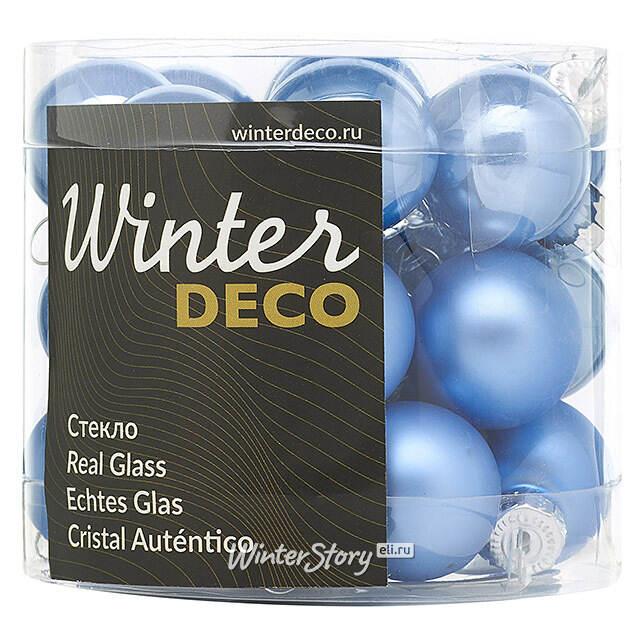Елочные шары 2.5 см sky blue mix, 24 шт, стекло Winter Deco