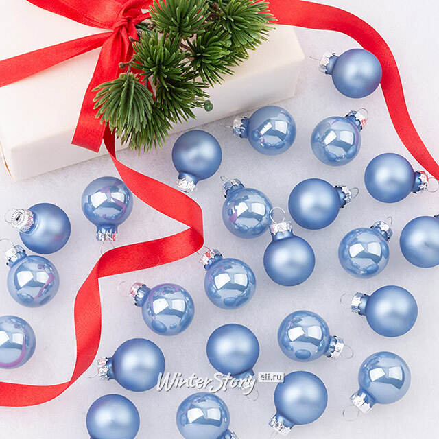 Елочные шары 2.5 см sky blue mix, 24 шт, стекло Winter Deco