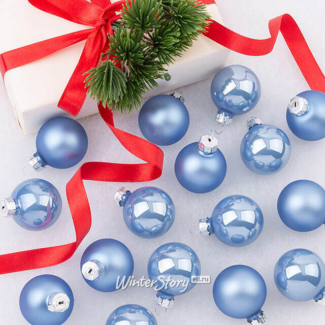 Елочные шары 3.5 см sky blue mix, 16 шт, стекло Winter Deco