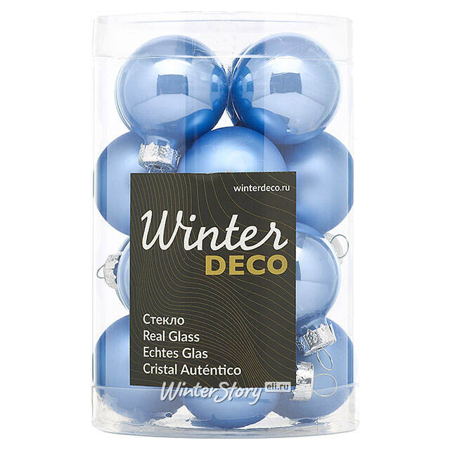 Елочные шары 3.5 см sky blue mix, 16 шт, стекло Winter Deco
