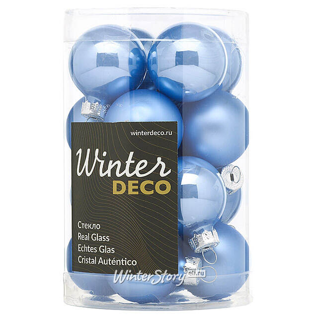 Елочные шары 3.5 см sky blue mix, 16 шт, стекло Winter Deco