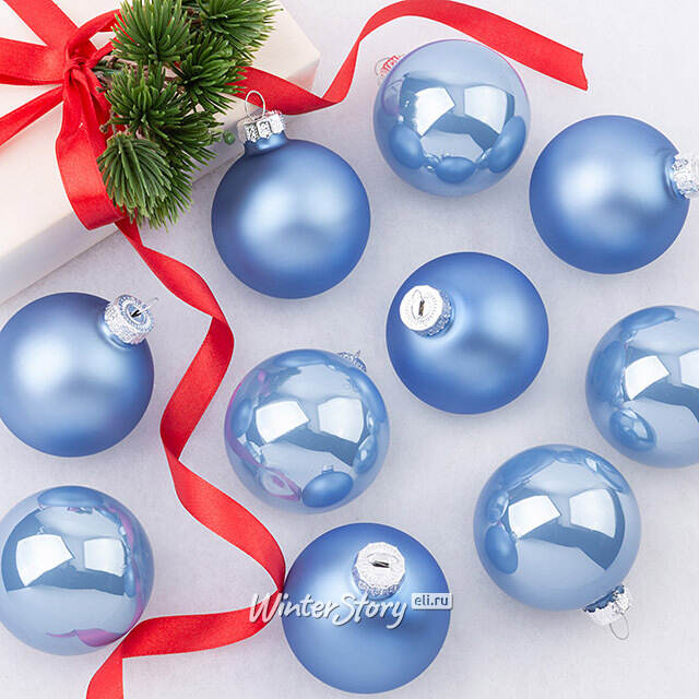 Елочные шары 6 см sky blue mix, 10 шт, стекло Winter Deco