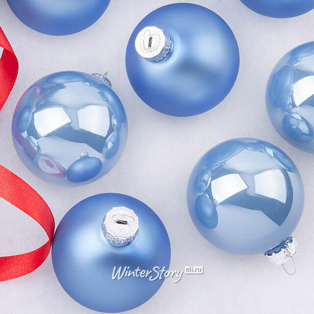 Елочные шары 6 см sky blue mix, 10 шт, стекло Winter Deco
