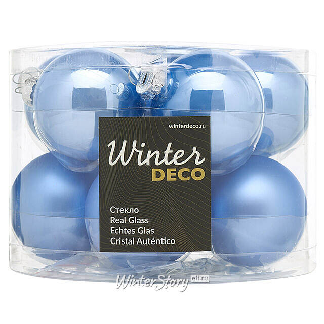 Елочные шары 6 см sky blue mix, 10 шт, стекло Winter Deco