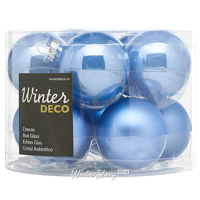Елочные шары 6 см sky blue mix, 10 шт, стекло Winter Deco
