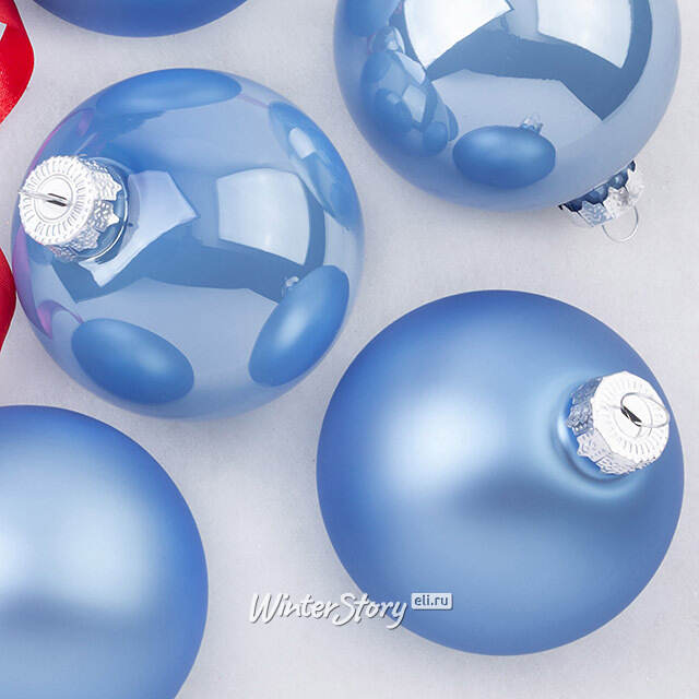 Елочные шары 8 см sky blue mix, 6 шт, стекло Winter Deco